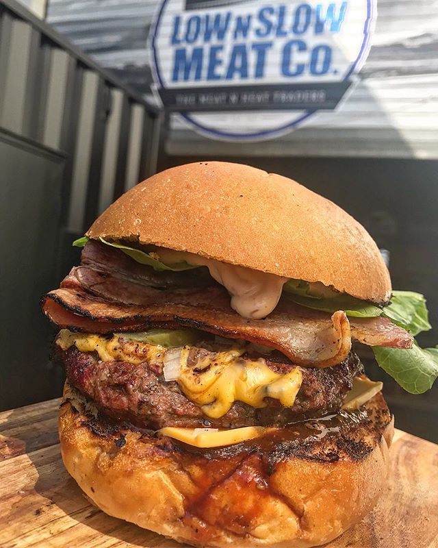 #Repost @lownslowmeatco・・・Cooked food and raw food! Come and get your raw food and eat some cooked food all in one go! Huge smoked cheeseburger is on the specials board today. Massive 300 gram smoked beef patty with plenty of cheese, bacon and That BBQ Sauce. Full range of BBQ on offer as well. We have MB3-4 Wagyu sirloin on special $39.99kg, it’s cut nice n thick ready for you to reverse seat. #lownslowmeatco #themeatnheattraders