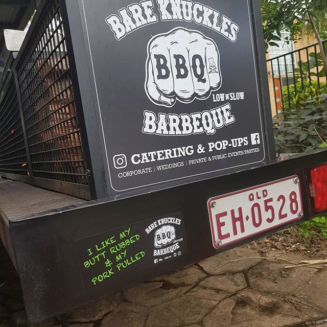 Stickered up the trailer today..  - pull my pork - #radarhillsmokers #bareknucklesbbq