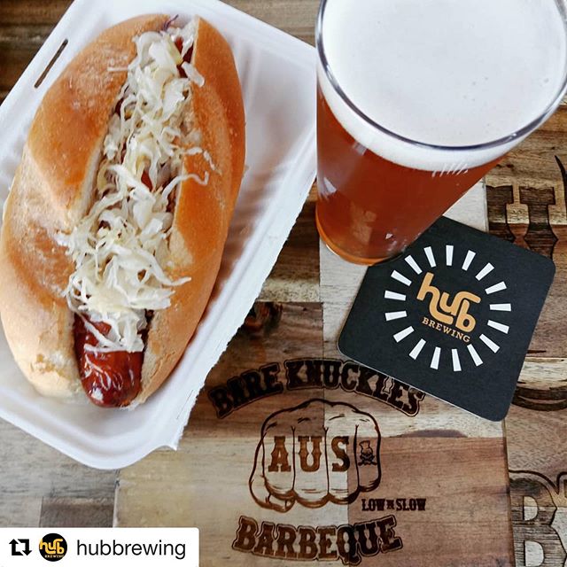 #Repost @hubbrewing・・・Lunch is served. Smoked cheese kransky roll and beer for $10, until sold out... @bareknucklesbbq #hubbrewing #saturdayhubspecial #craftbeer #bbq #brisbanebreweries #brisbanecraftbeer #bneeats