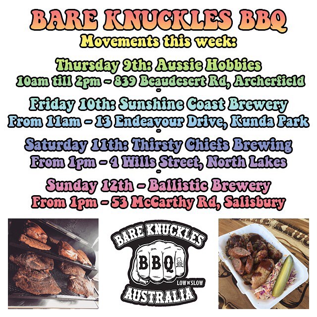 Movements This Week:Thurs: @aussiehobbiesshop Fri: @sunshinecoastbrewery Sat: @thirsty_chiefs Sun: @ballisticbeer -Come at me.. 🏻-#lownslow #lownslowbbq #brisket #pulledpork #lamb #itsgoodbbq #bbqdoneright #brisbane #barbeque #barbecue