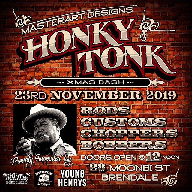 Lock this one in folks.. 23rd of November.. my buddy Damo of @master_art_designs is throwing a hella cool Xmas Party.. and I’m cooking.. get on it !!! 🏻 - Rods, Customs, Choppers, Music, Beers & More !! See you there !!! -#Repost @master_art_designs・・・Here we go again folks. Only this year it’s a public event. Share around. Should be a good day. 🤙🤙 @bareknucklesbbq will be smoking up a killa barbecue - DJs all day spinning some old school Vinyl - @younghenrys cold beer and some pretty cool old cars and bikes. See y’all there .#masterartdesigns #honkytonk #younghenrys #summerofstayer