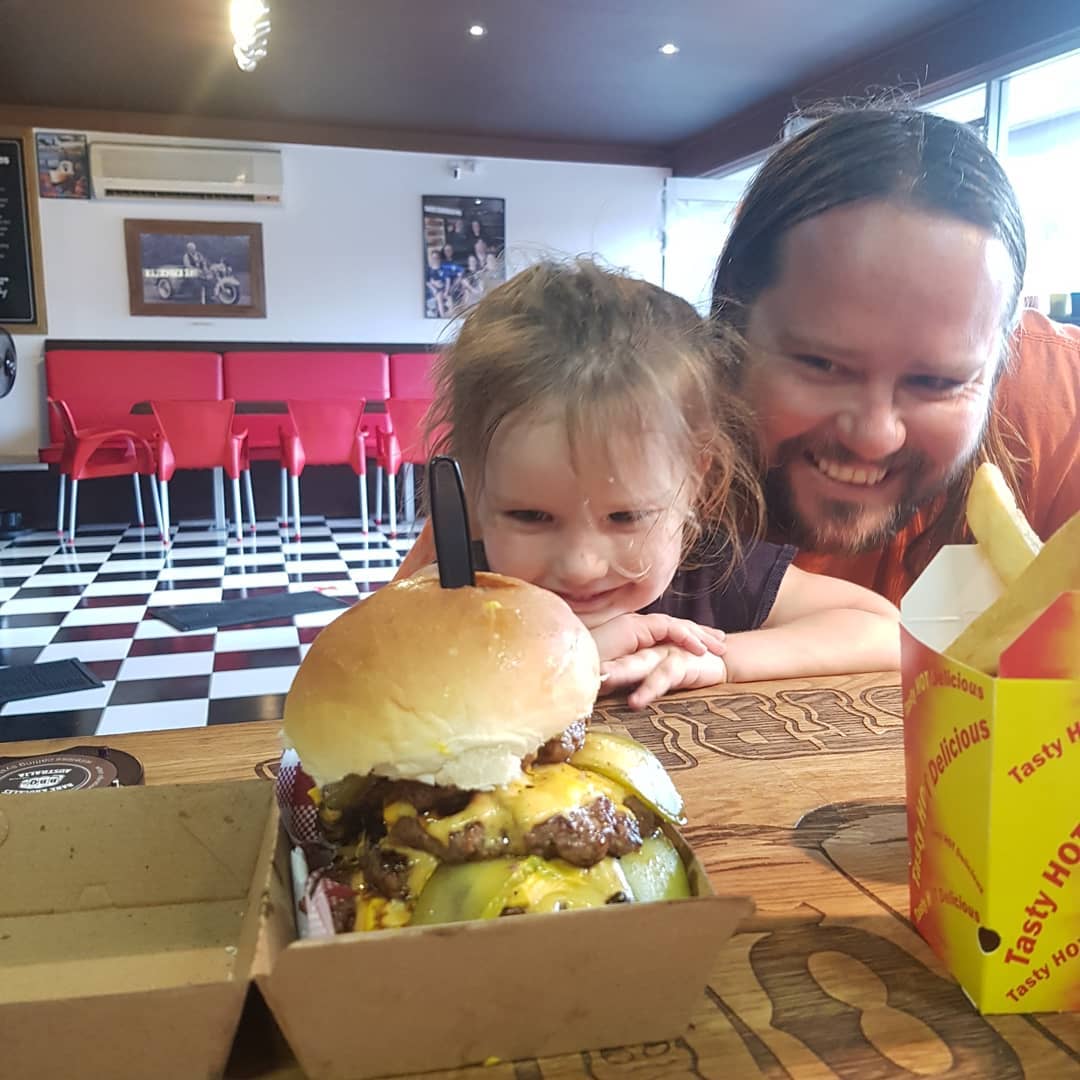 These guys were pretty happy to get their multi levelled brisket smash burger.. and John loves building them !!