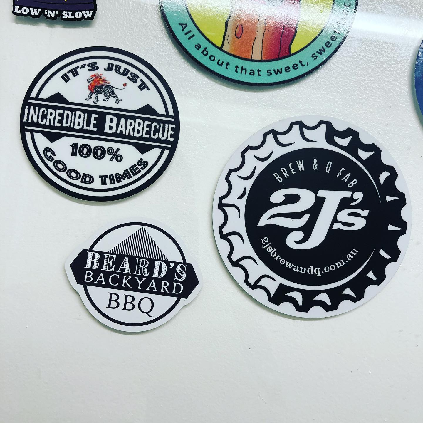 BIG LOVE to @beardsbackyard and @joshua.jameson.2js for the sticker love.! 🏻 The walls at the shop are getting there..!? Send yours to go up.. and for swaps.. 🏻🏻