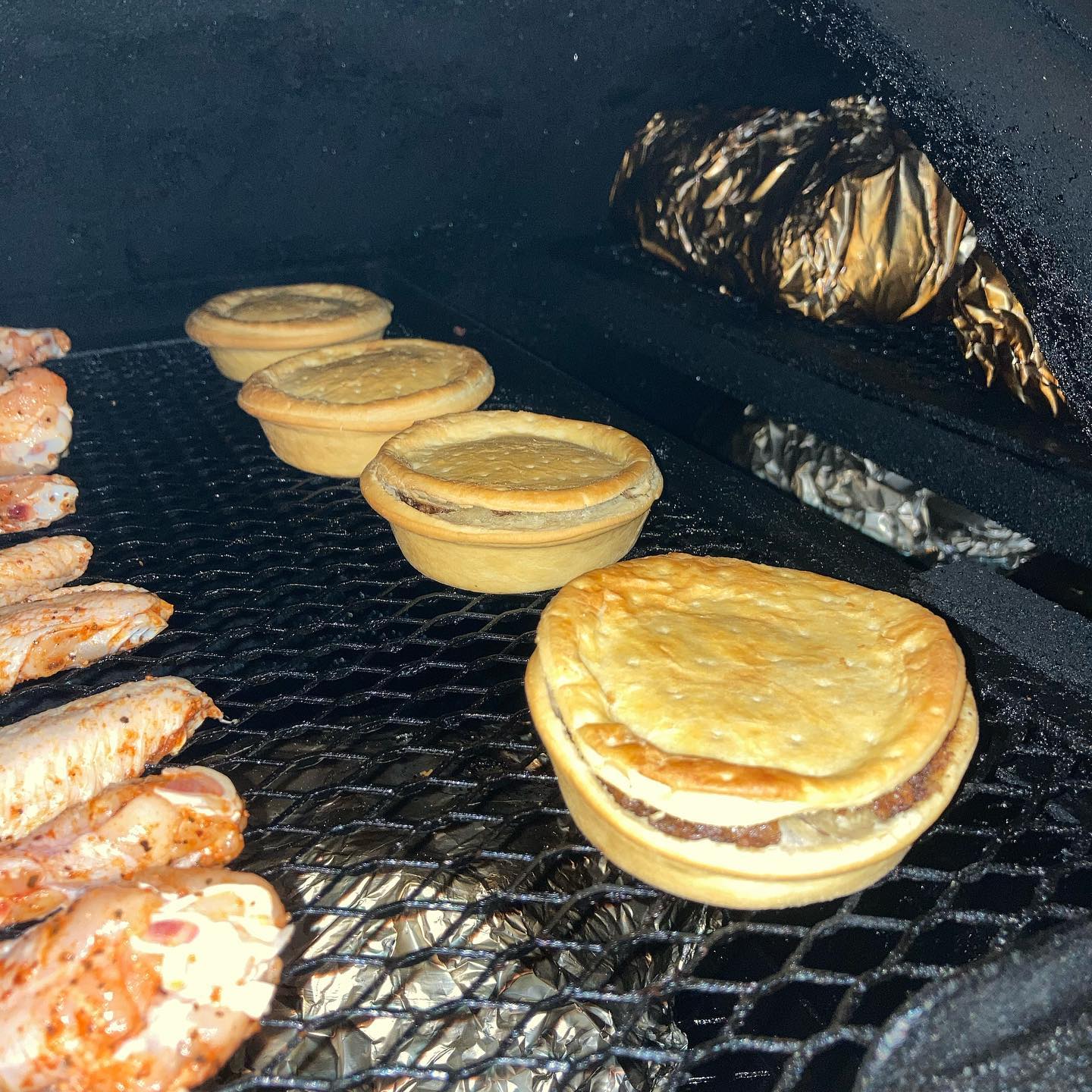 I may lose a few friends over this post.. buuuuutttttttt they obviously haven’t experienced what I did tonight !? 4 x plain Aldi Beef pies, put thru the smoker.. then served with our Brisket Gravy over the top !!! Man oh man., a beautiful scent of smoke on the pie crust., then that Brisket Gravy., sooo good., so good ! Next week I’m making smoked mushy peas and adding that !!! I dare you try it.,. (Next we make our own Brisket Pies!)