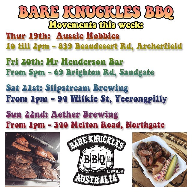 Movements this Week:Thur: @aussiehobbiesshop Fri: @mrhendersonbar Sat: @slipstreambrewing Sun: @aether_brewing - Northgate-#getsome #lownslow #lownslowbbq #barbeque #barbecue #itsgoodbbq #brisket #pork #lamb #chicken #brisbane #queensland #australia #sleepwhenimdead #allinnbrewingco #traditionalbbq