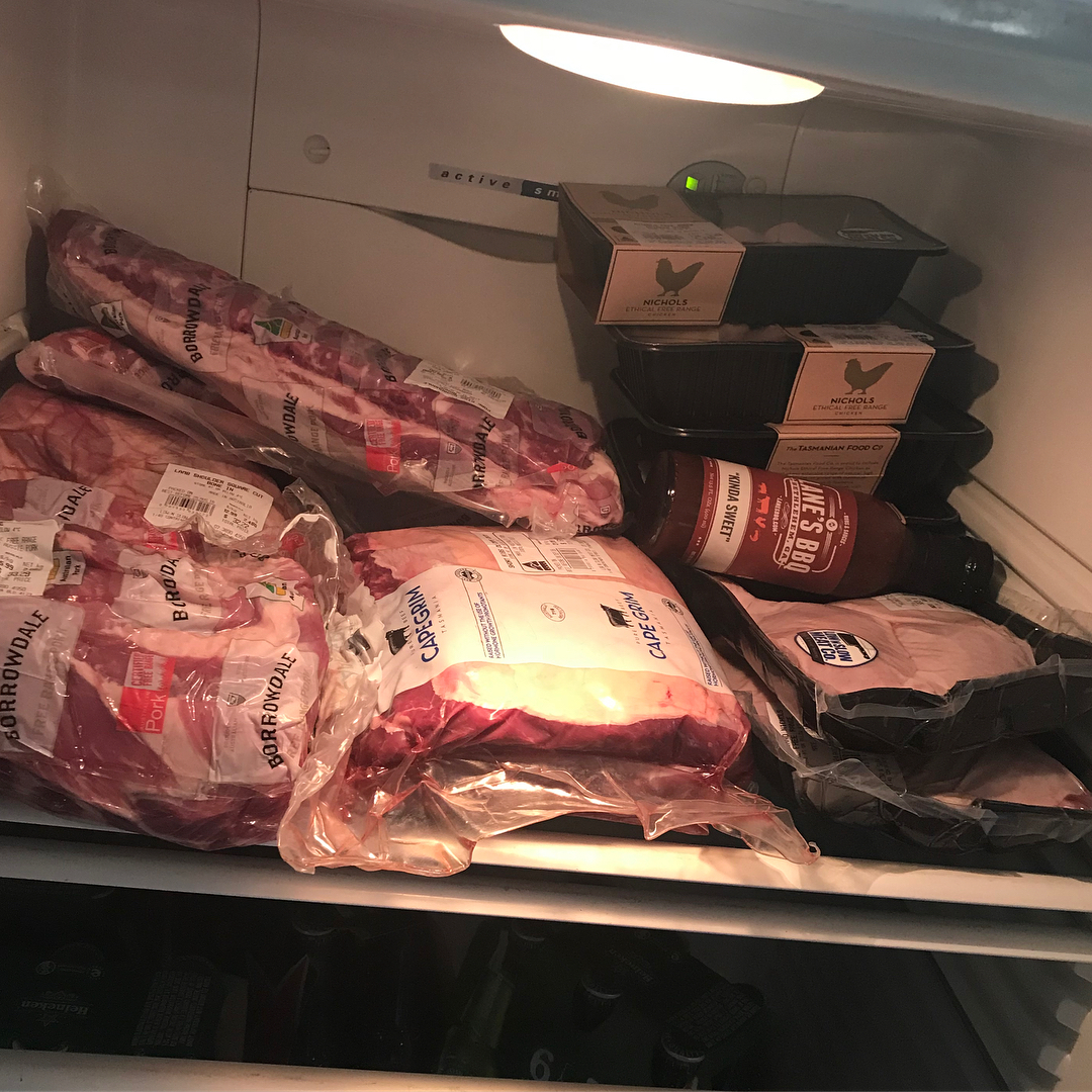 Brisket is on., more to come.. @capegrimbeef Shorties that I’ll rub with @lanesbbqau Brisket & Ancho Rub, @borrowdalefreerange Pork Collar and half a dozen Pork Ribs I’ll hit with @lanesbbqau Sweetheat, a square cut Lamb Shoulder that I’ll hit with @greenwoodbarbecue Tree Bark, Nichols Free Range Chicken Maryland’s and Wings that I’m going to run with @lanesbbqau Kapalua.. as well as a large bunch of mixed Hot links..! Everyday I’m hustling..
